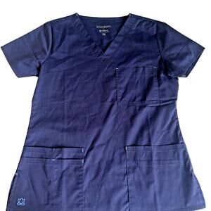 New Scrub Top Navy XS 4 Pocket V Neck Short Sleeve by Blossom